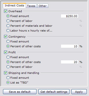 Pricing setup screen