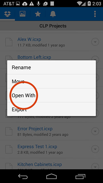 Open With from Dropbox in Android